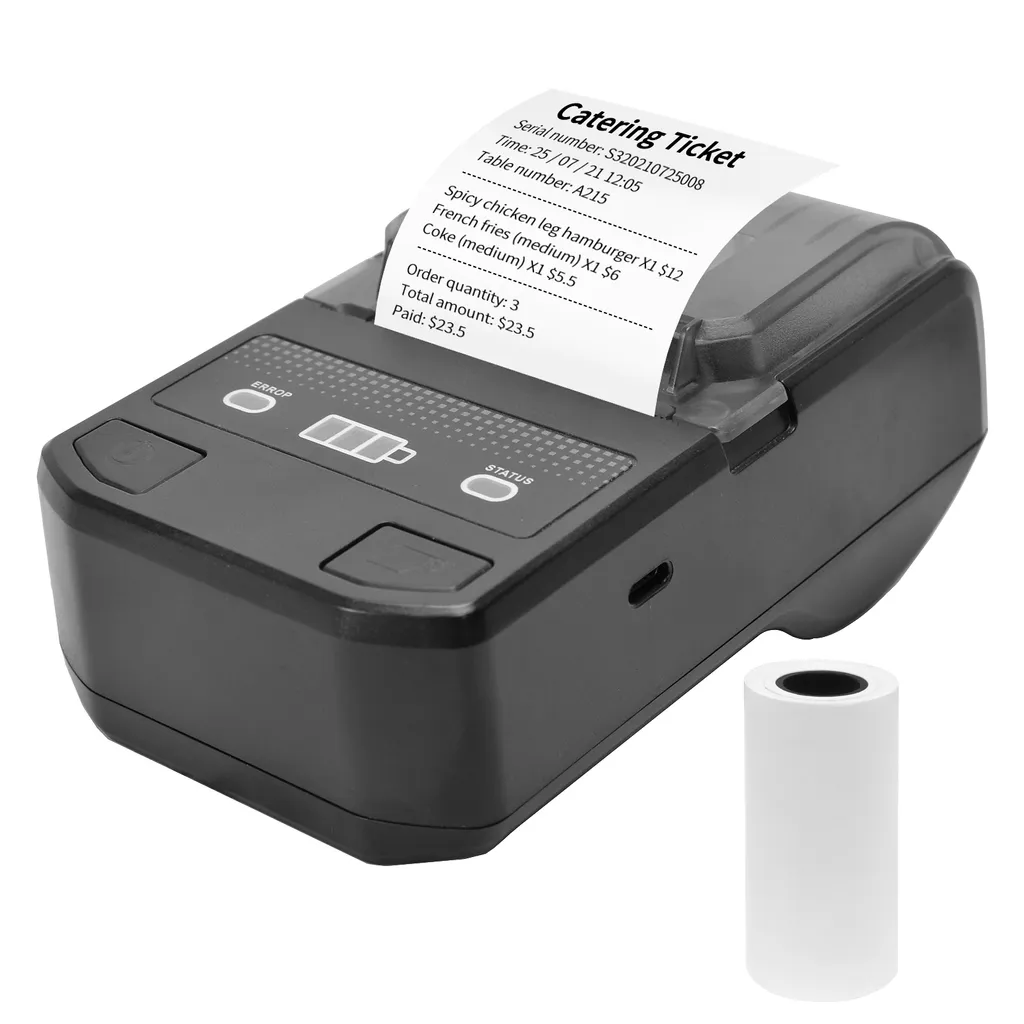 Tragbarer 58-mm-Thermo-Belegdrucker Drahtloser BT Mini Bill Ticket POS Mobiler Drucker mit Akkuunterstuetzung ESC/POS Kompatibel mit Android iOS Windows fuer Restaurant Supermarkt Einzelhandel Bekleidung Buero Kleinunternehmen